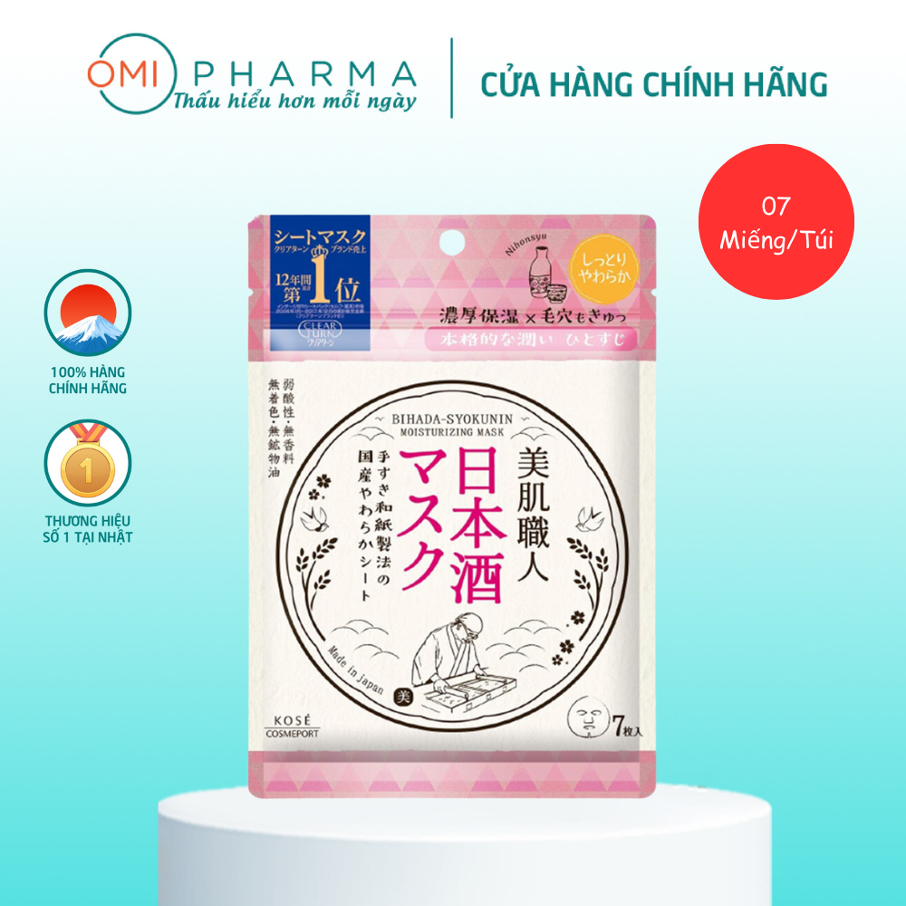 Mặt Nạ Dưỡng Ẩm Da Chứa Chiết Xuất Sake Bihada-Syokunin Kose Nhật Bản Clear Turn