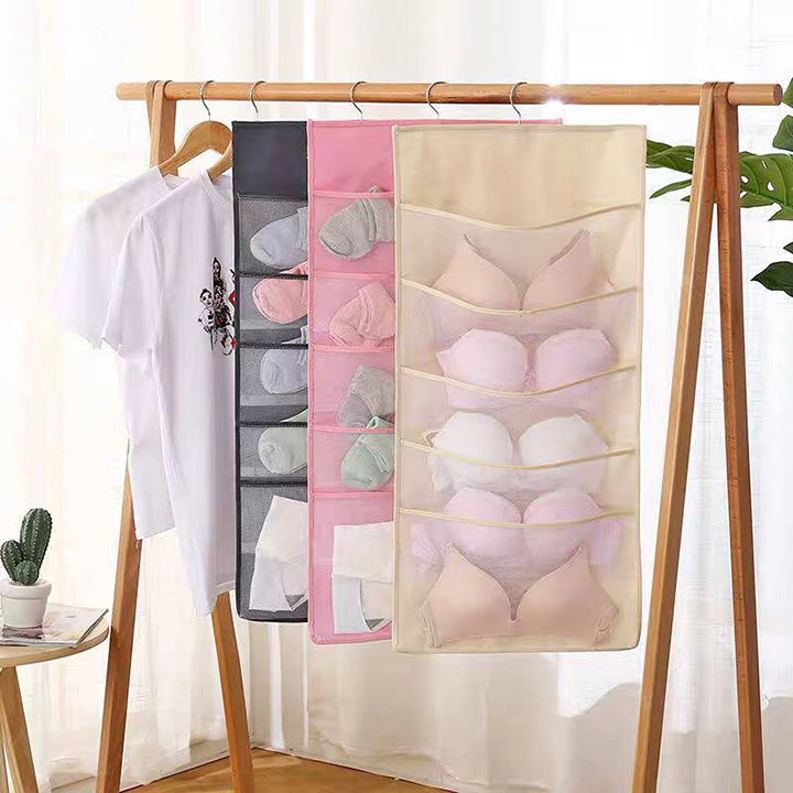 Túi đựng đồ lót, tất vớ 2 mặt nhiều ngăn có móc treo đựng phụ kiện thời trang, thắt lưng, đồ lót, vật dụng gia đình tiết kiệm