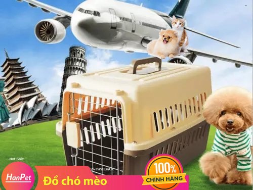 Hanpet - Lồng hàng không cho chó lớn (size 4) Lồng vận chuyển chó 80*57*66 Cho chó khoảng 20kg-25kg có tay kéo có bánh xe