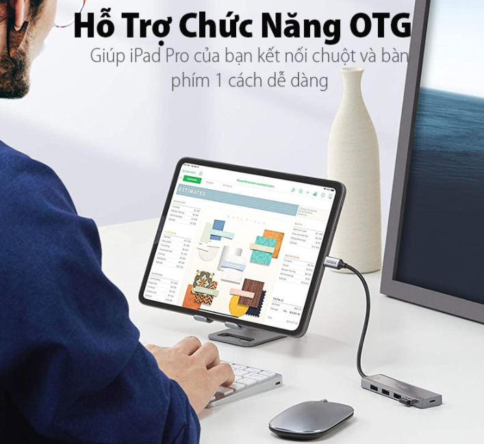 HUB USB TYPE-C SANG 4 CỔNG USB 3.0 UGREEN 70336, CÓ CỔNG TRỢ NGUỒN MICRO USB