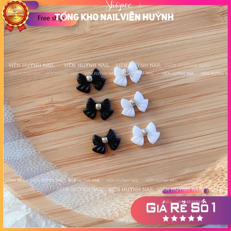 Set 20 cái nơ nhựa  gắn móng trắng đen