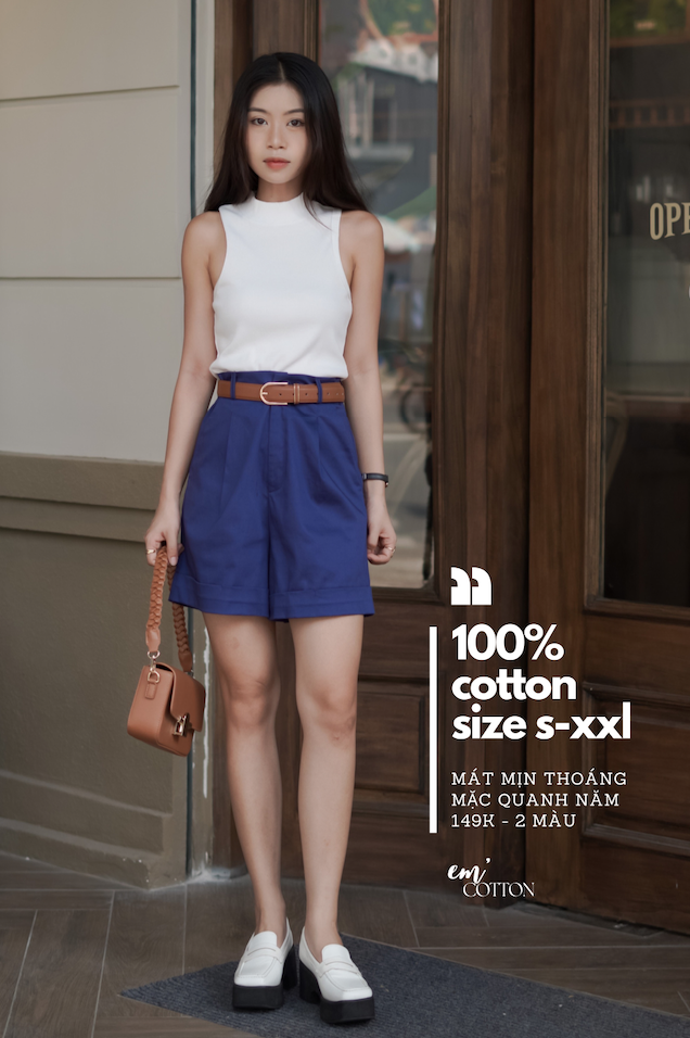 Áo thun gân cotton ba lỗ cổ lọ