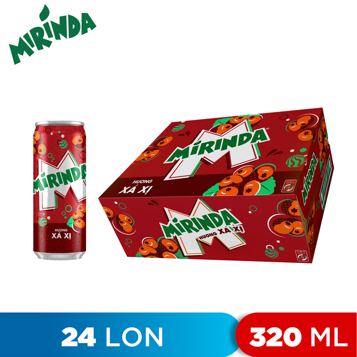 Thùng 24 lon nước ngọt hương xá xị mirinda 320ml