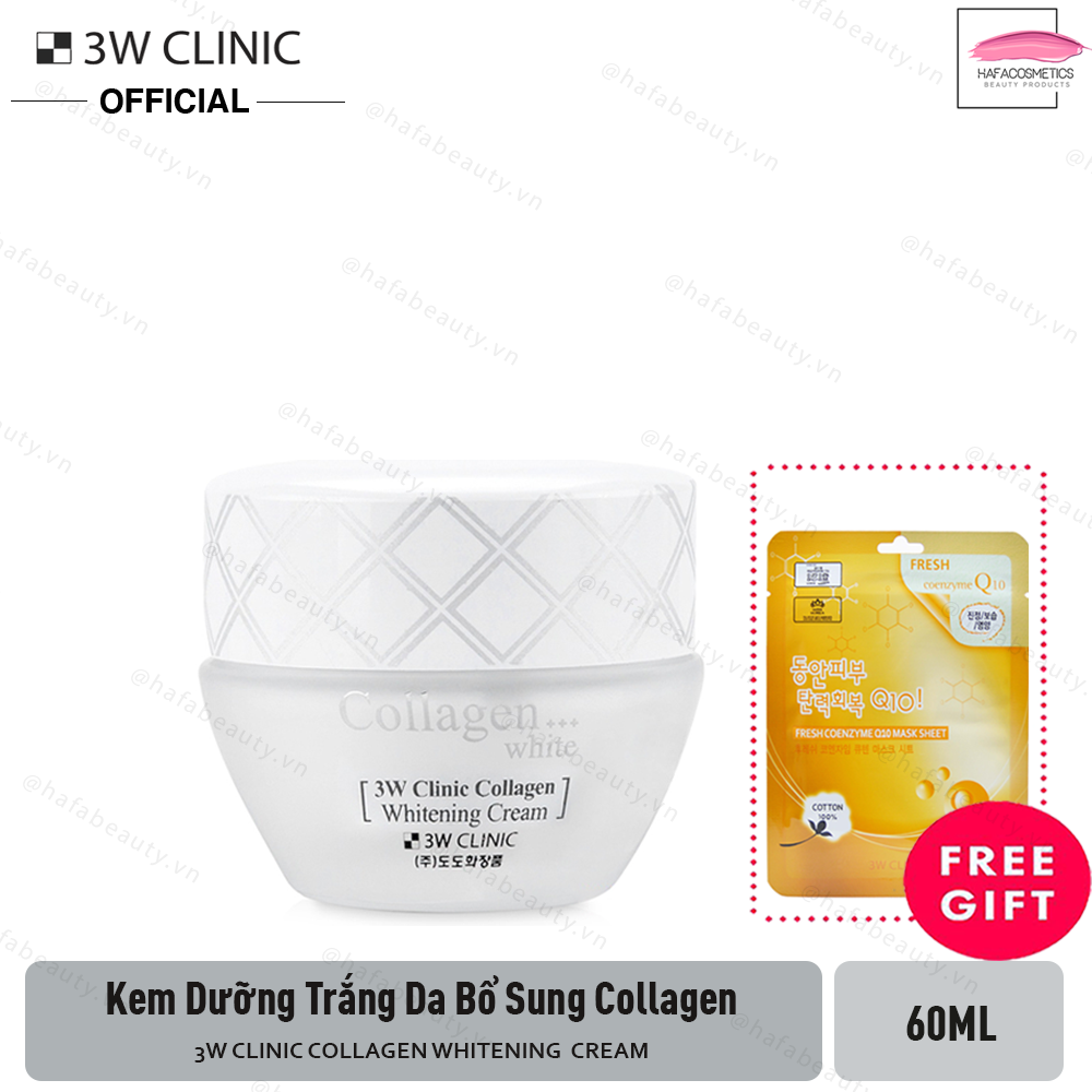 Kem Dưỡng Trắng Da, Bổ Sung Collagen 3W CLinic Collagen Whitening Cream 60ml + Tặng Mặt Nạ 3W Clinic - HAFA STORE