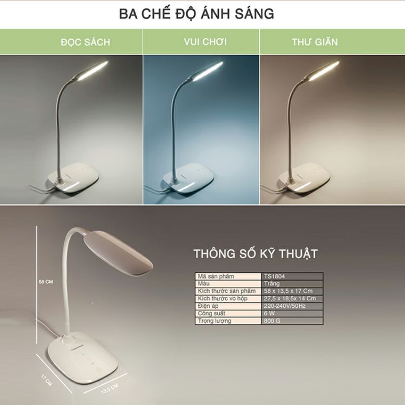 Đèn bàn LED Tiross TS1804 màu sữa chống cận