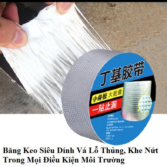 Khổ nhỏ (5CMx5M) Băng keo dán siêu dính chống thấm chống dột vải bạt trần nhà, mái tôn, ống nước, bể nước, xô chậu...