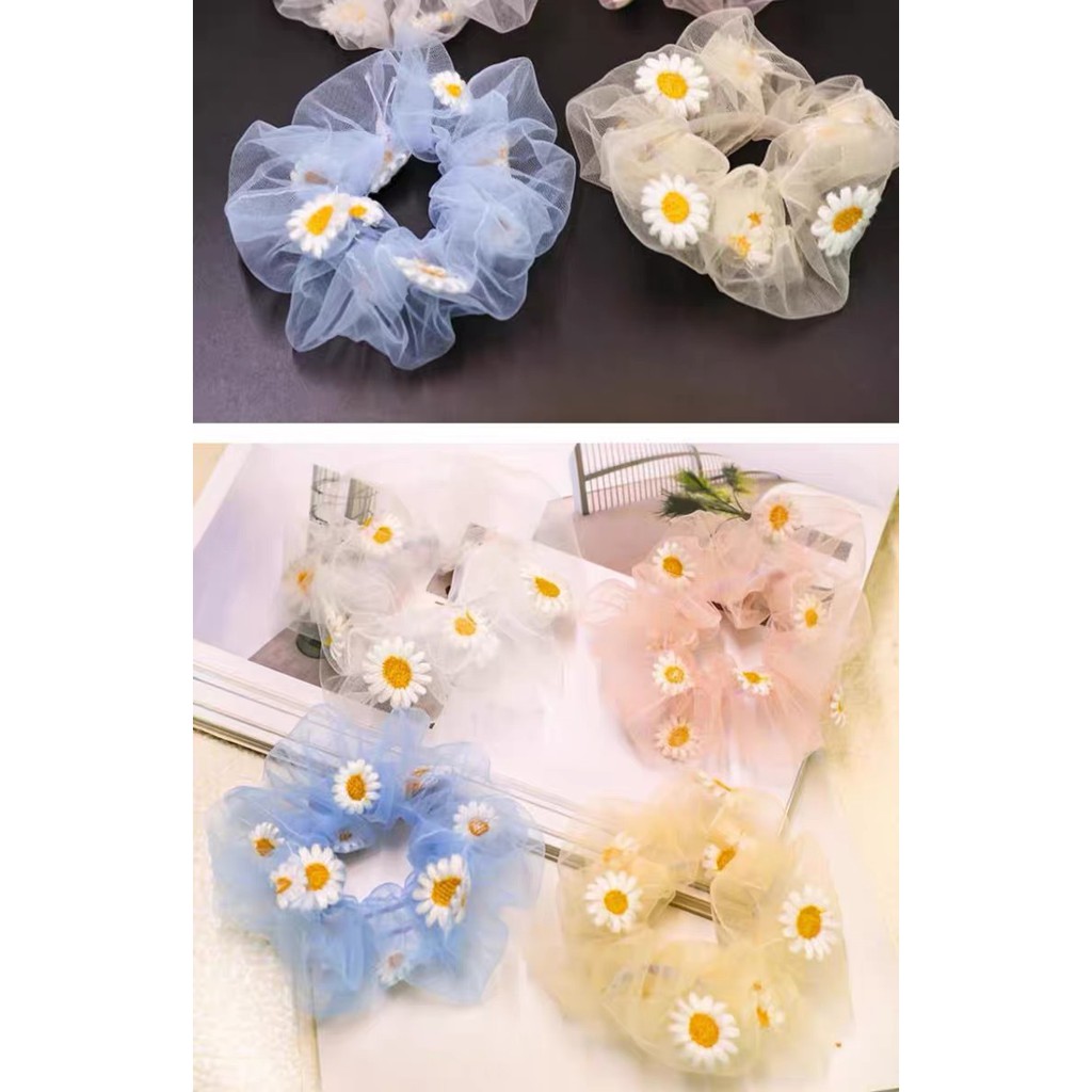 CỘT TÓC BUỘC TÓC VẢI SCRUNCHIES THÊU HOA CÚC
