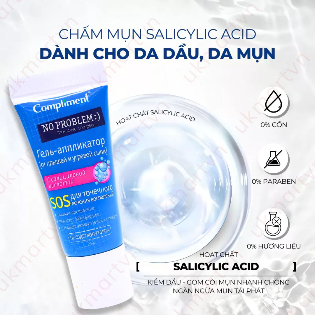 Gel bôi mụn cấp tốc Compliment No Problem 25ml SOS, AHA-BHA-PHA Tea Tree