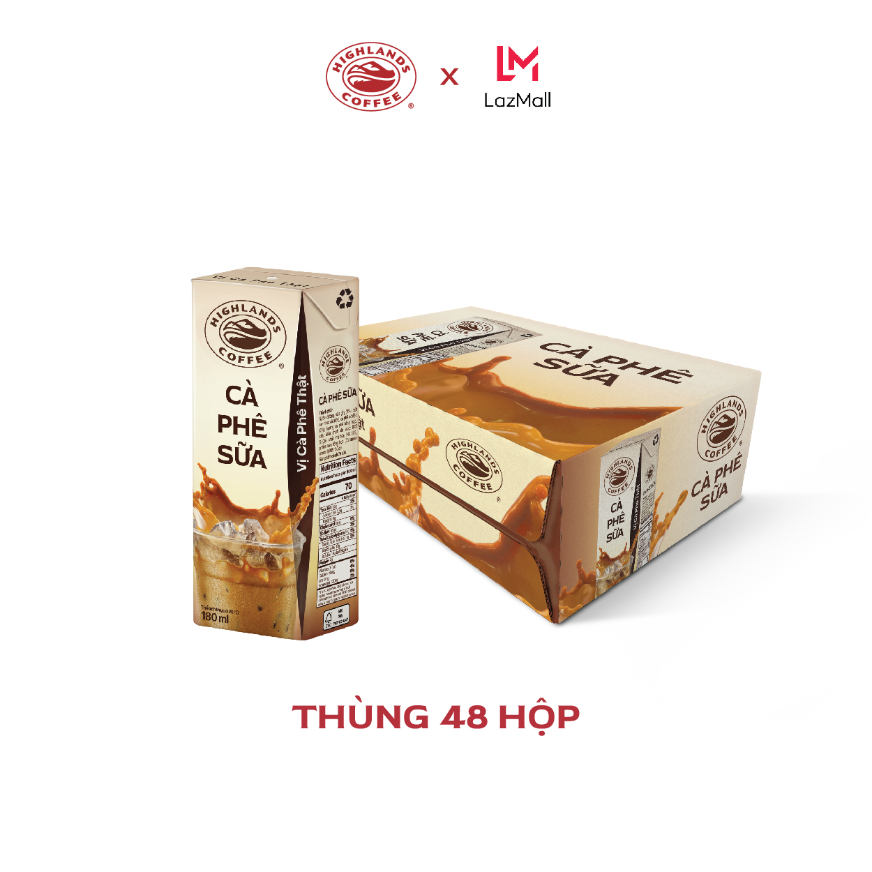 [Mua 2 giảm 5%] Thùng 48 hộp Cà phê Sữa Highlands Coffee Tetra pack (180ml /hộp)