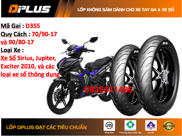 COMBO 1 Cặp Vỏ (Lốp) Không Dùng Ruột Xe Số