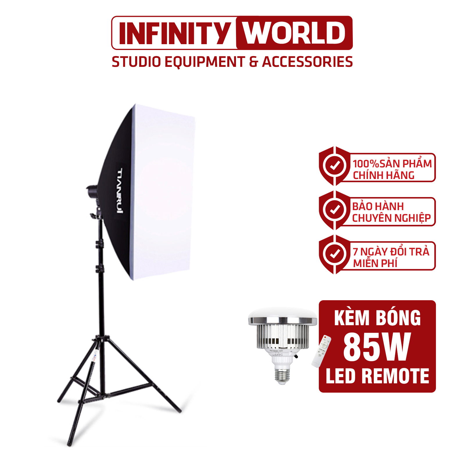 [LẺ] Set 1 đèn chụp ảnh sản phẩm/quay phim TIANRUI (Kèm 1 đèn LED siêu sáng 85W Remote)