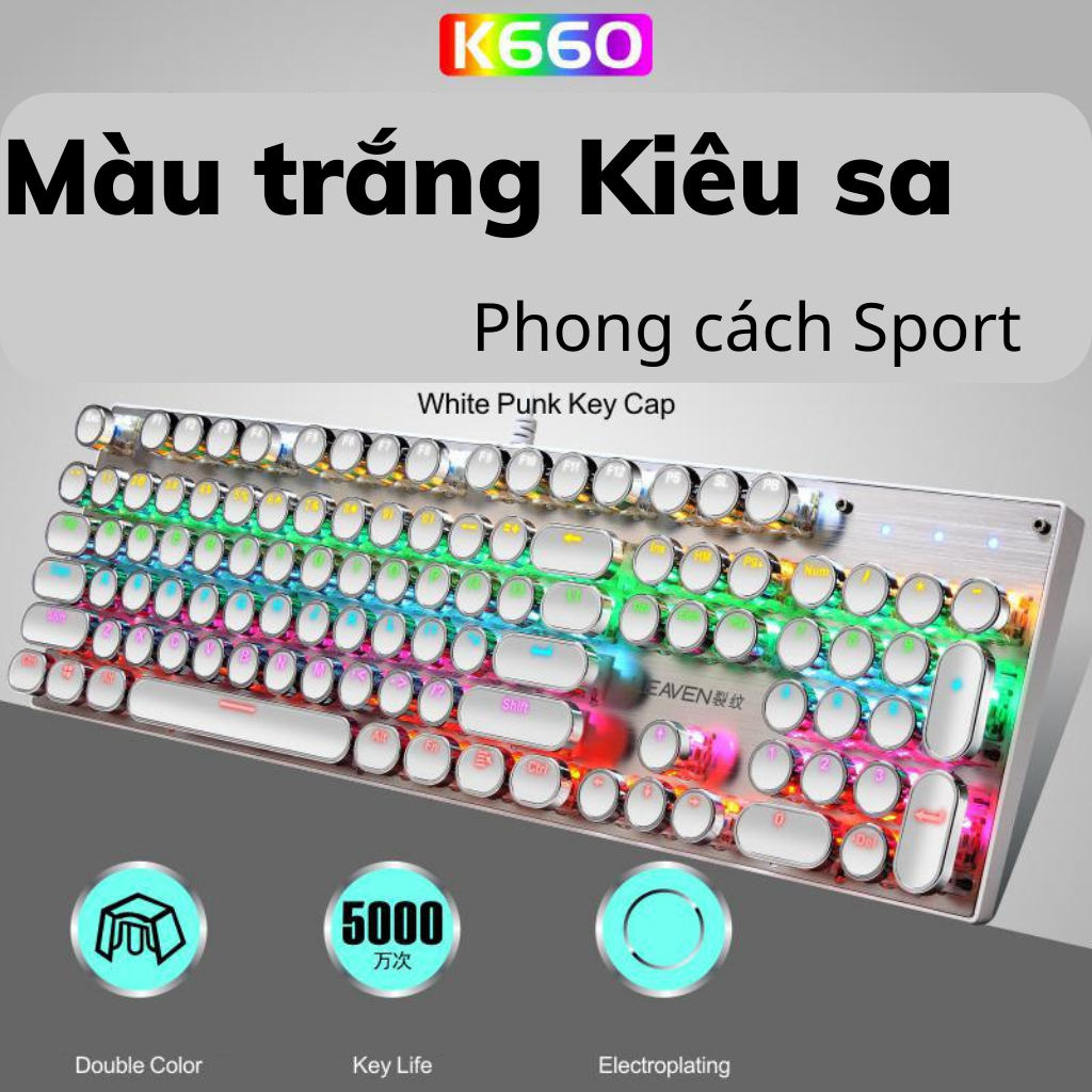 [FREESHIP MAX] Bàn phím cơ gaming LEAVEN K660 Led RGB 104 phím nút tròn blue swith chơi game dùng văn phòng siêu đẹp bảo hành 12 tháng-Toàn Lộc Computer