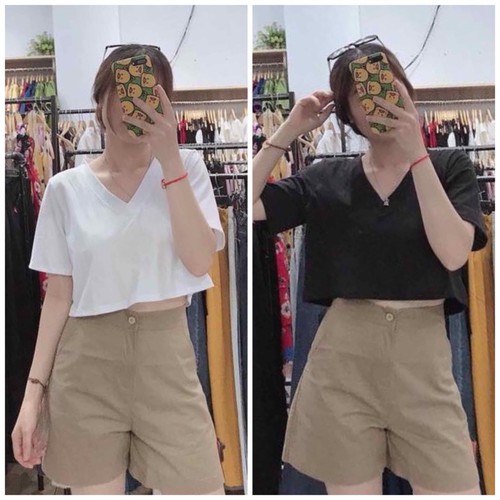 Áo thun nữ dáng croptop cổ tim