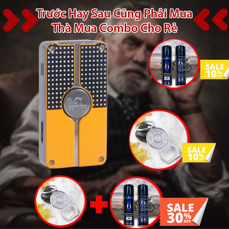 Hột Quẹt Bật Lửa Khò 3 Tia Lửa COB-58 Tích Hợp  Cho