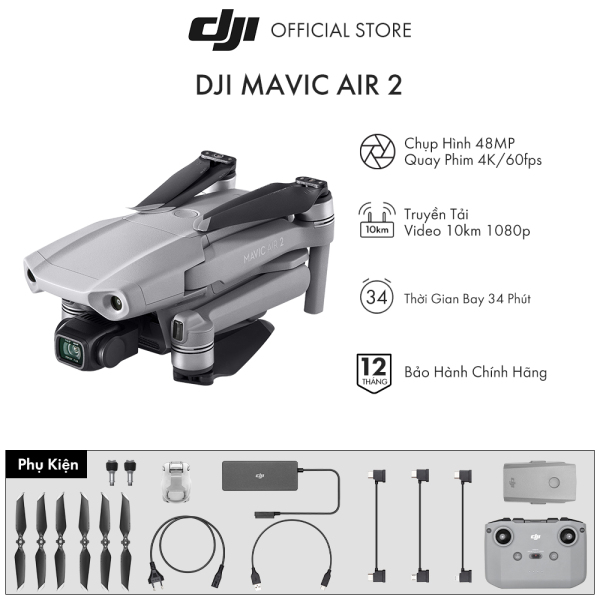 Flycam DJI Mavic Air 2 Fly 4K 60fps Fly More Combo / Single  - Hàng Chính Hãng - Bảo Hành 12 Tháng 1 Đổi 1