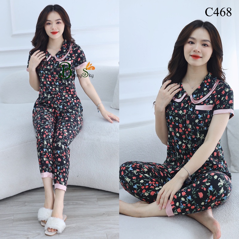 [BunnySky] Quần áo nữ chất lụa hàn mềm mịn mát, đồ bộ mặc nhà không nhăn