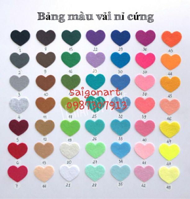 [HCM]VẢI NỈ DẠ MÀU( NỈ CỨNG) KHỔ 45*90cm