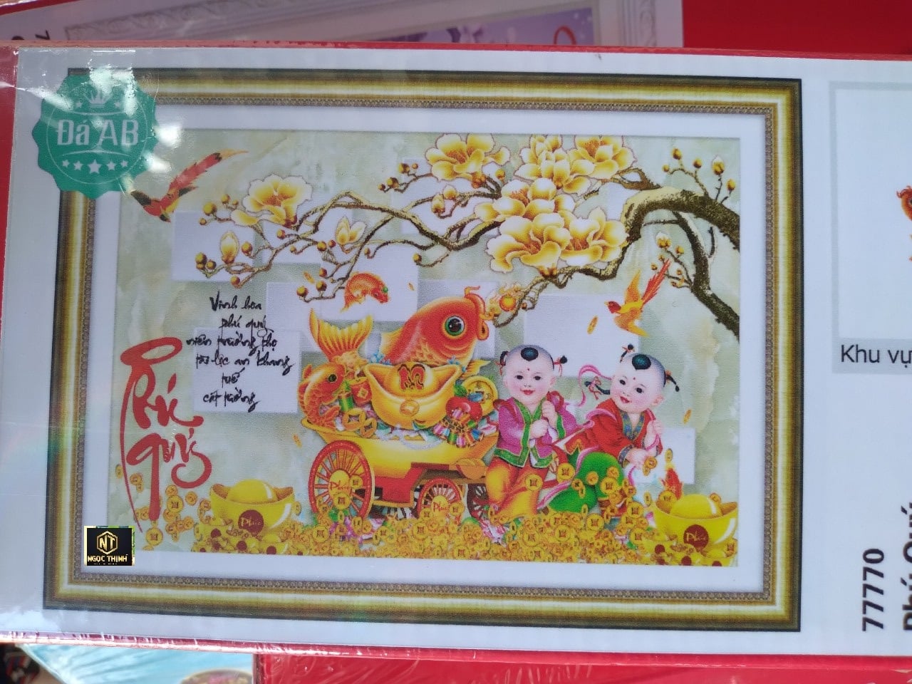 Tranh đính đá phú quý vinh hoa kich thước 70x50cm