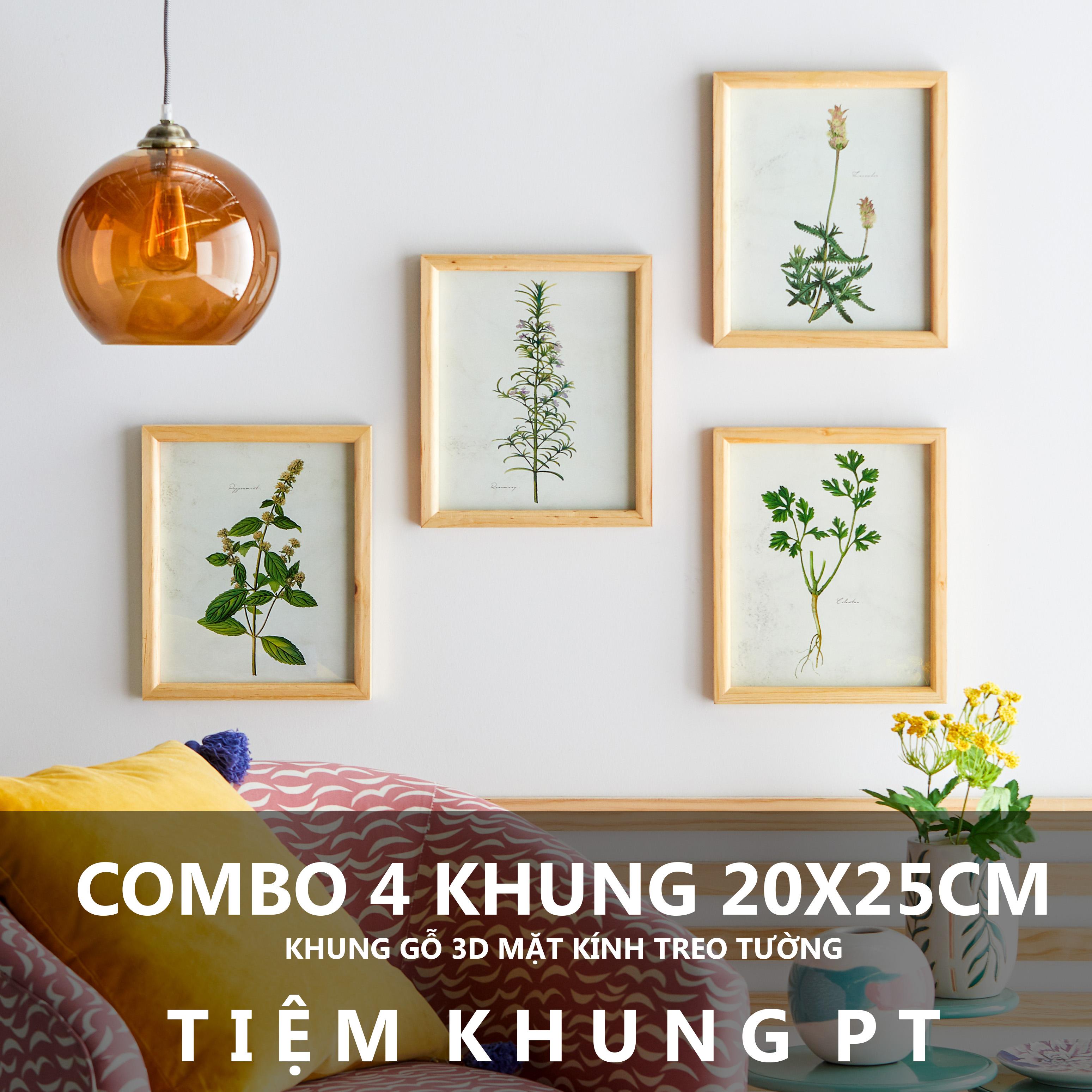 Combo 04 Picture Frames - Size 20x25cm - Pinewood and Glass Frames