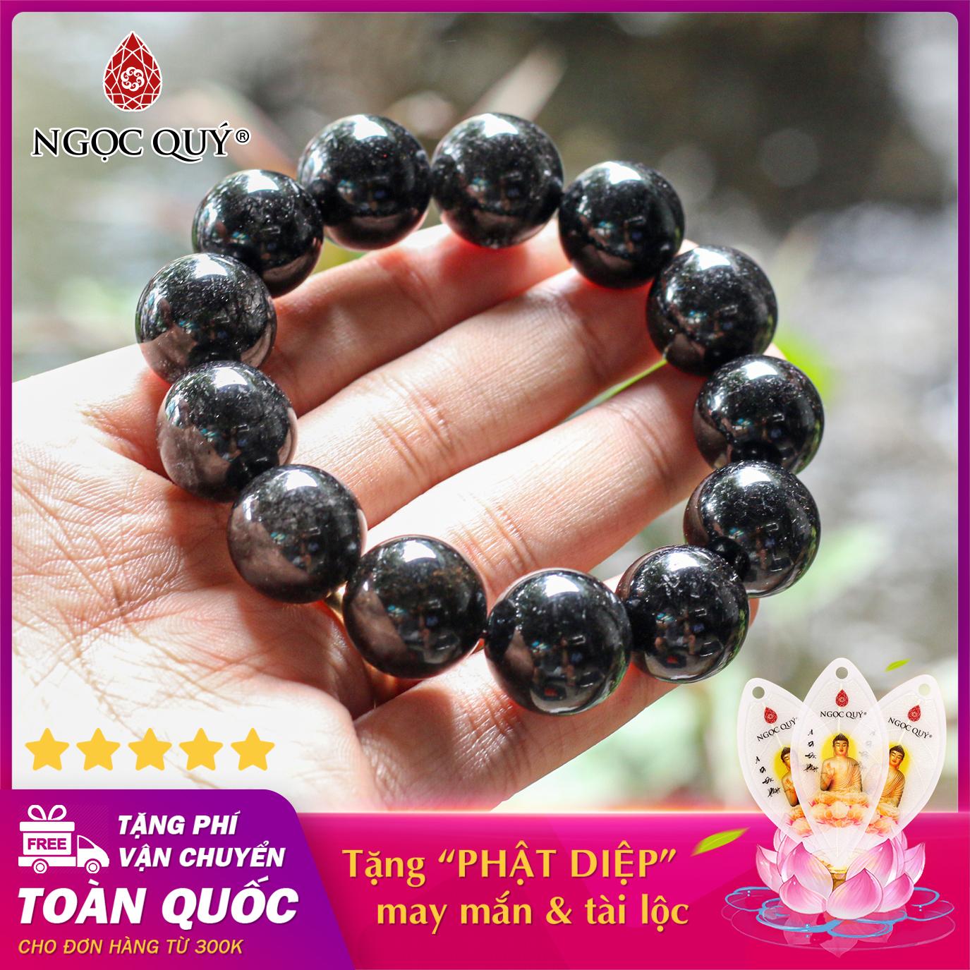 Vòng tay phong thủy nam đá Thạch Anh tóc đen size hat 18mm hợp mệnh thủy mộc - Ngọc Quý Gemstones