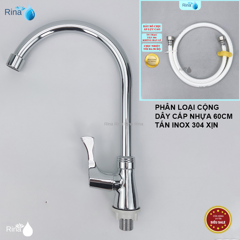 Thân đồng siêu bền vòi nước rửa chén bát lạnh đồng thau xi bóng xoay 360 rina rn6025 nước mạnh mẻ