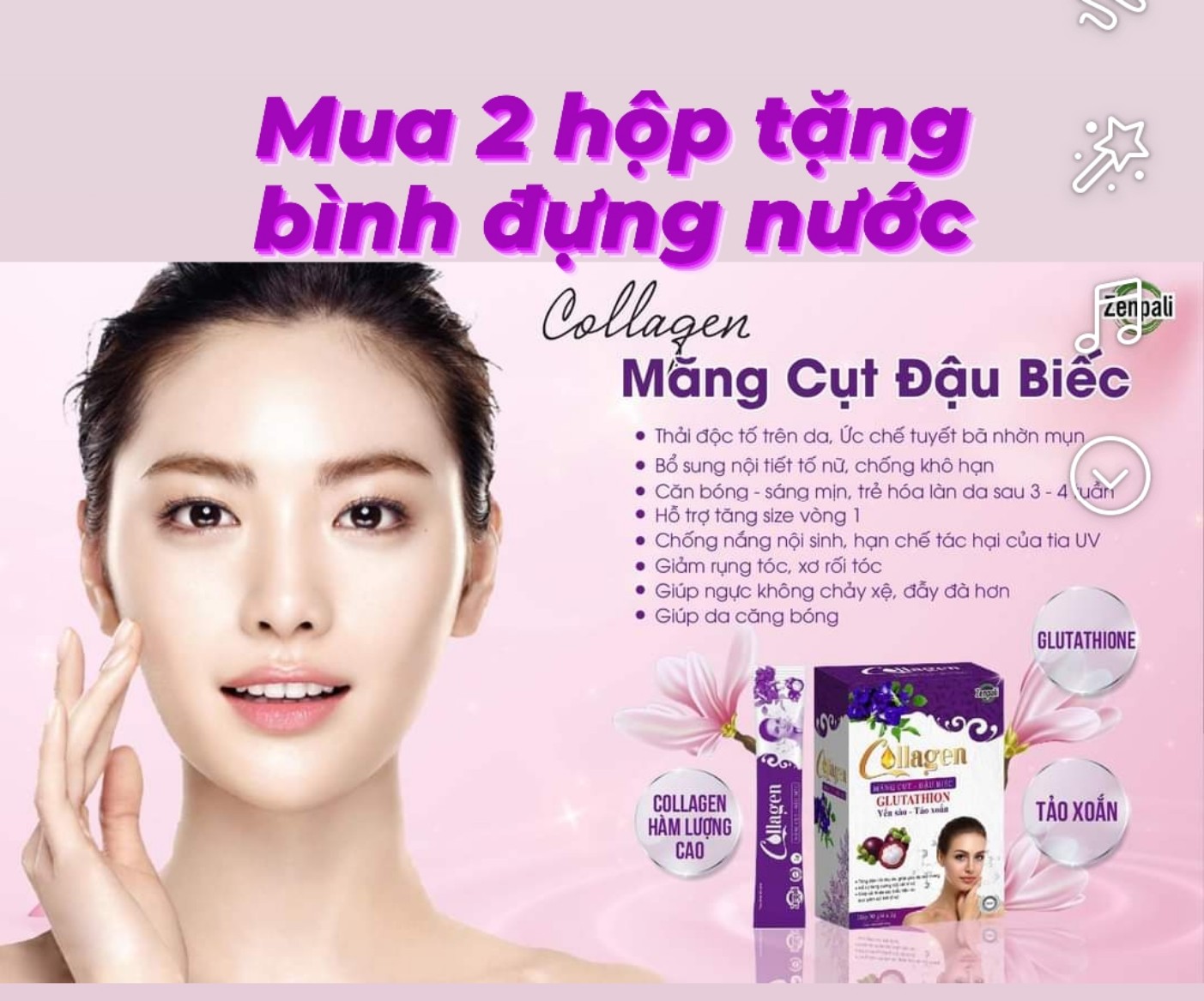 Combo 2 hộp Collagen măng cụt đậu biếc zenpali [Tặng kèm bình đựng nước]