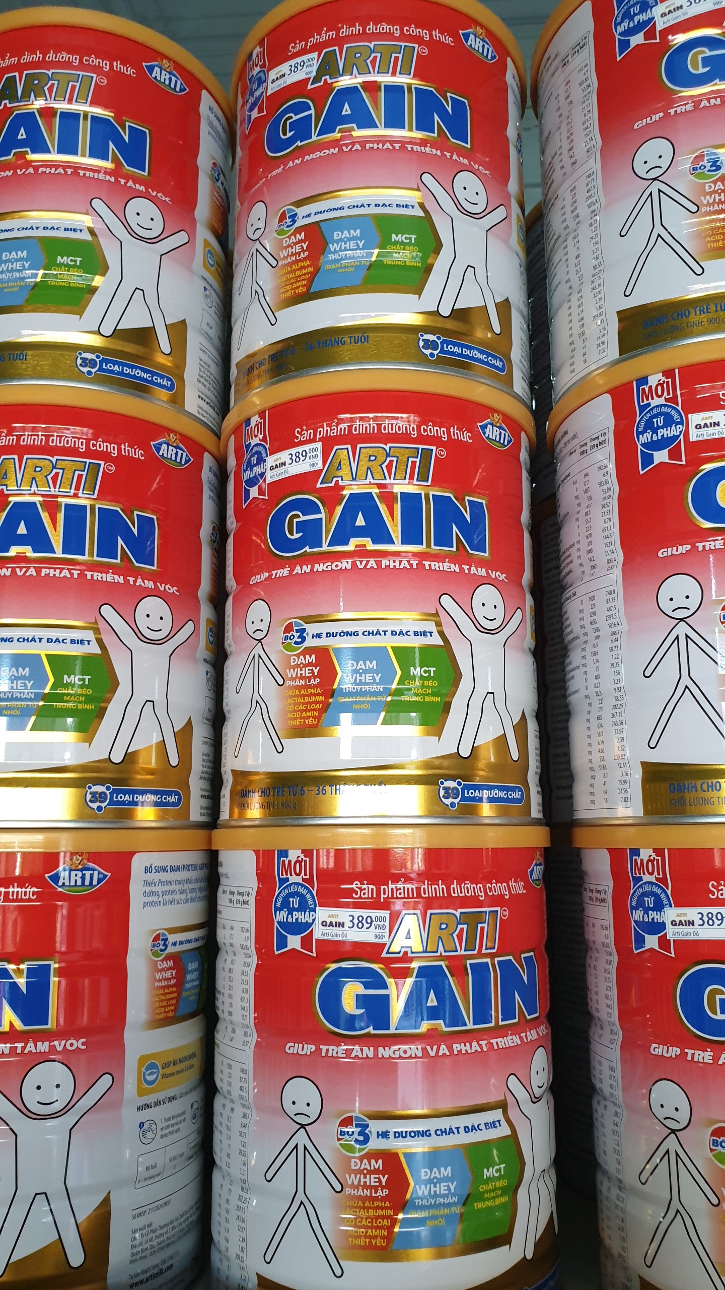 [COMBO 6 LON] Sữa bột Arti Gain Đỏ dành cho trẻ Suy dinh dưỡng Biếng ăn 900g