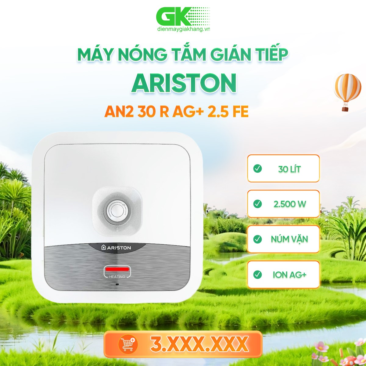 Bình nóng lạnh ariston an2 30 r ag+ 2.5 fe 30 lít - giao toàn quốc - freeship hcm
