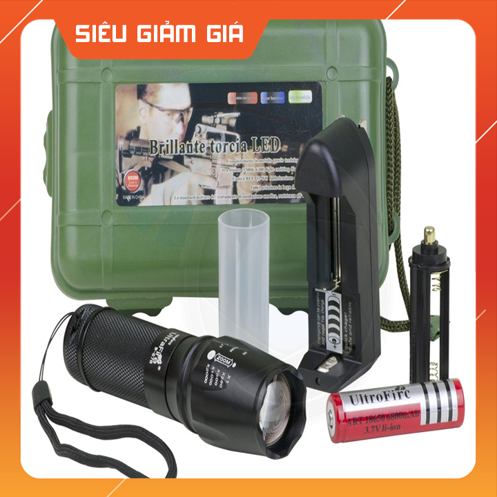 Đèn pin siêu sáng A100 XML-T6 kèm hộp chống sốc cực sịn - Den Bin Sieu Sang- đèn pin cầm tay- đen pin cam tay  Đèn Pin Siêu Sáng Tầm Xa Led Xml-T6 Sản Phẩm Chất Lượng Cao ,Độ Sáng Mạnh Cự Ly Chiếu Xa