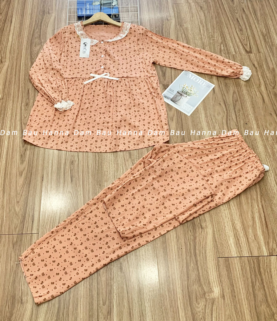 Bộ lụa cotton bầu & sau sinh có khoá kéo cho bé ti vải lụa hàn free size (40-65kg)