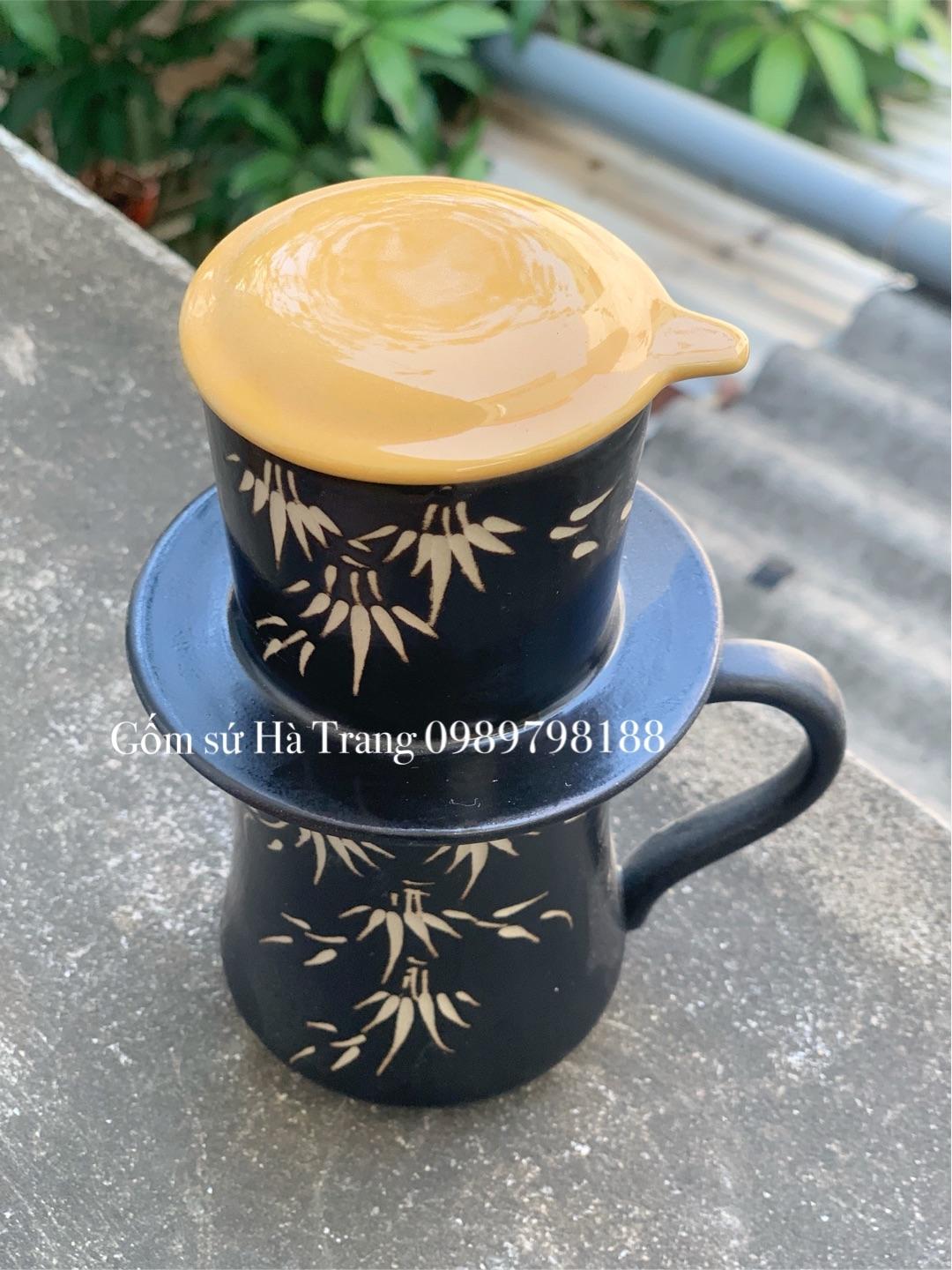 Phin pha cafe gốm sứ Bát Tràng khắc trúc