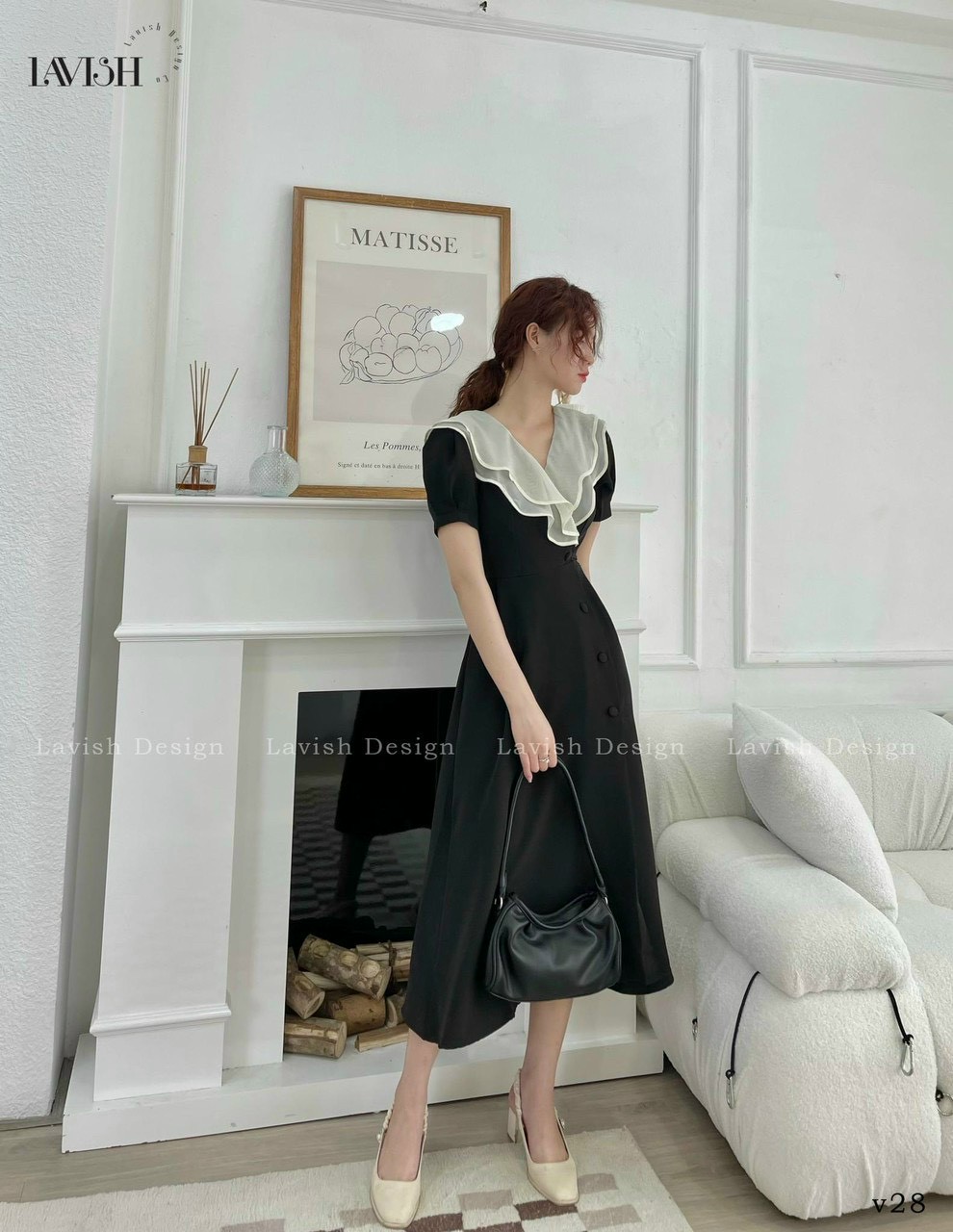 Đầm Nút Lệch Phối Tơ Gân