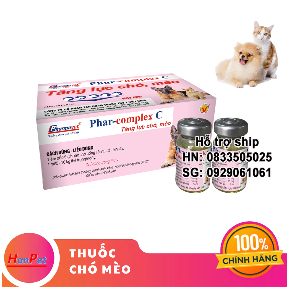 (1 lọ 5ml) Phar-Complex C- Thu'ốc chích tăng lực cho chó bị bệnh / th'uốc tiêm chó ốm mau khỏe - HP2111005