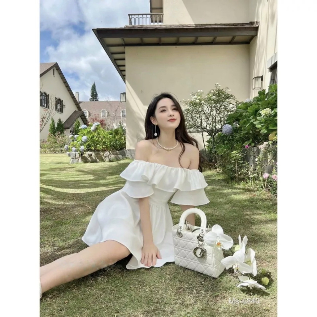 Váy Trễ Vai Von Lụa Mềm 2 Lớp 2 Màu Hồng Trắng (l02)