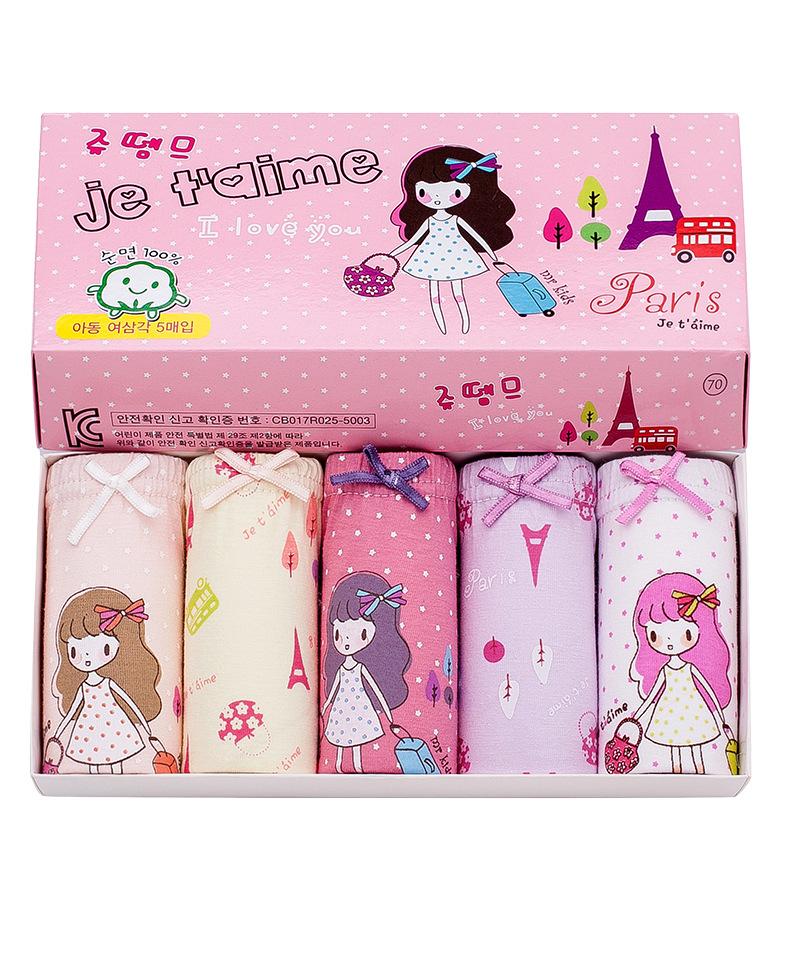 Set 5 quần lót bé gái Hàn Quốc 100% cotton mẫu Paris
