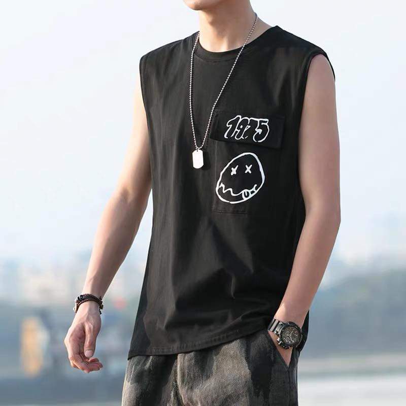 [HCM](Siêu Phẩm) Áo thun nam áo sát nách không tay form rộng in hình mặt cười 1975 (nhiều màu)