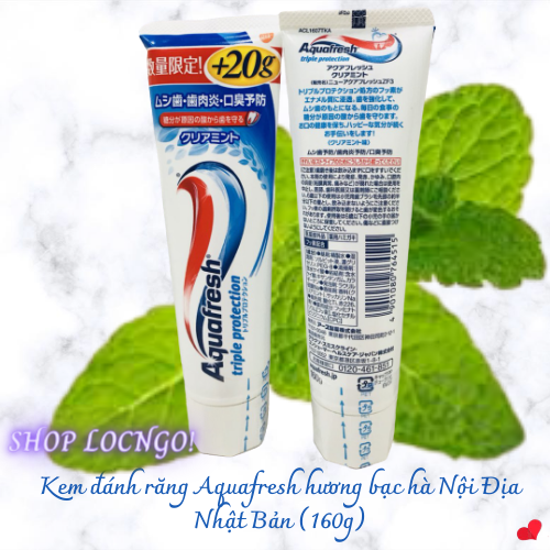 [Freeship]Kem đánh răng Aquafresh hương bạc hà Nội Địa Nhật Bản (160g) được chiết xuất từ lá bạc hà cho bạn hơi thở thơm mát, bảo vệ răng bạn khỏi sâu răng và các mảng bám by Shop LocNgo