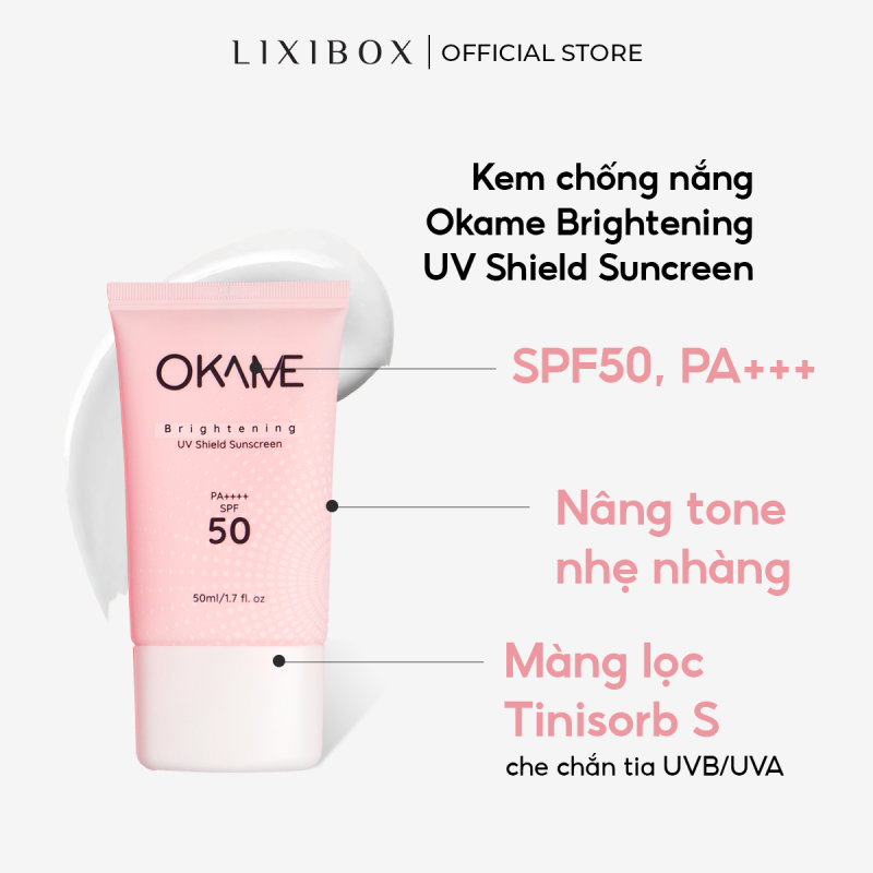 Kem Chống Nắng Nâng Tone Dạng Sữa Okame Brightening UV Shield Sunscreen SPF 50/PA++++ 50ml cao cấp