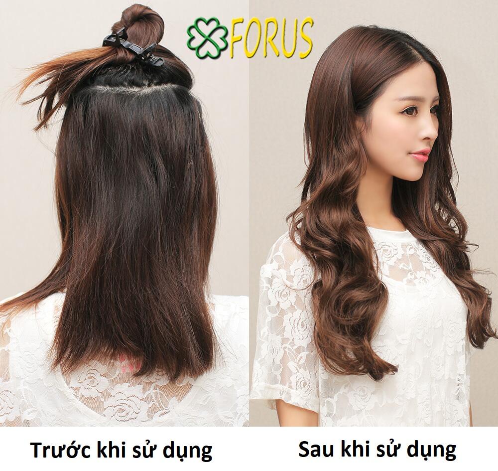 Tóc giả kẹp dải xoăn 5 phím 50cm, màu [đen 2#]