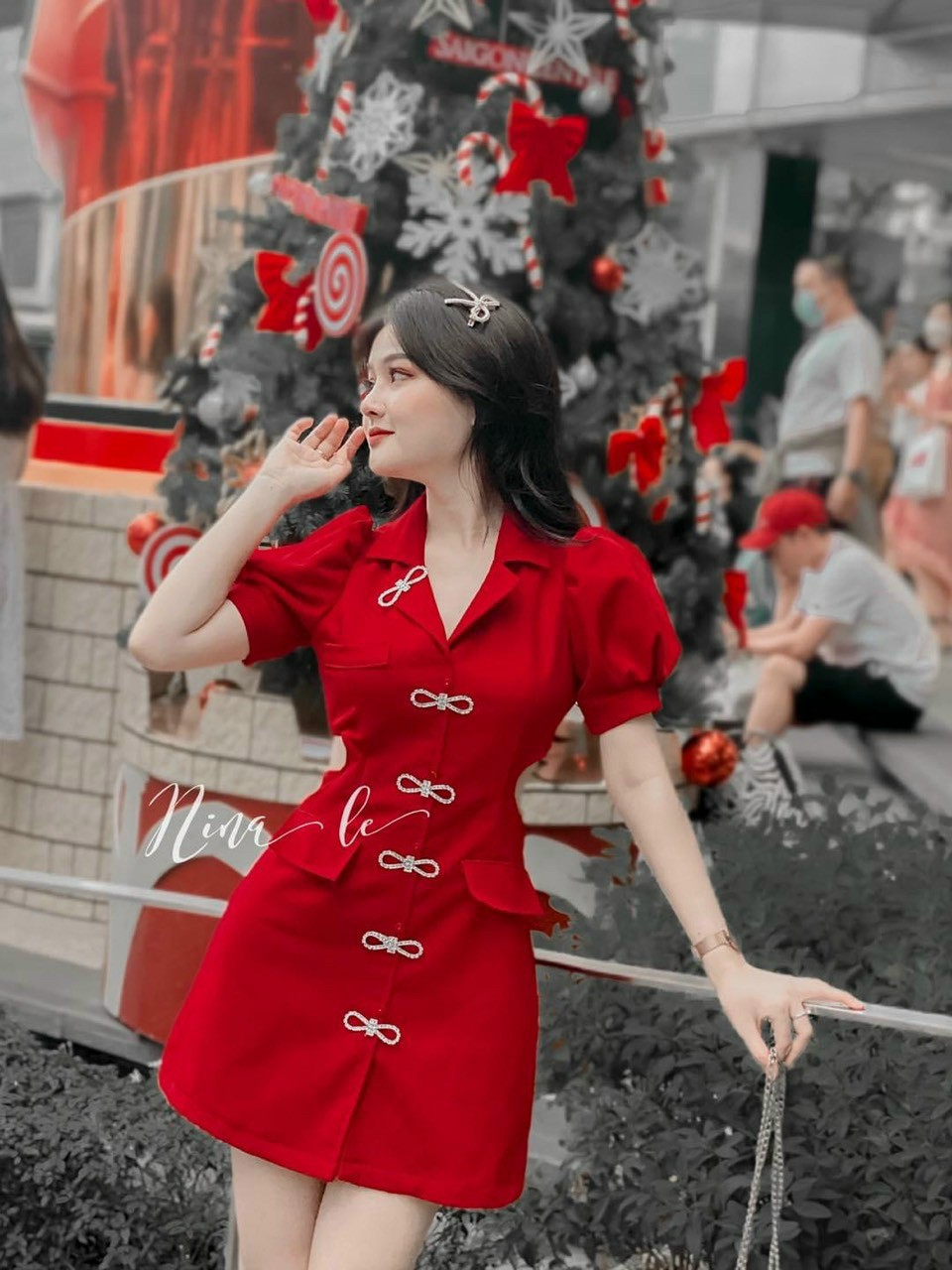 Đầm 6 nơ khoét eo-QH#damnu