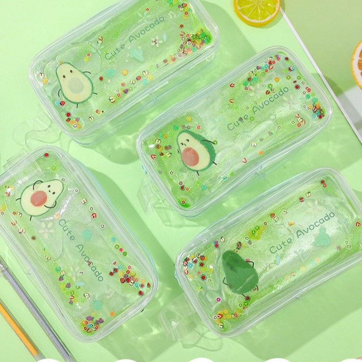 [HCM]Bóp Viết Đựng Bút Kim Tuyến Lấp Lánh Hình Trái Bơ Trái Đào Size Lớn - Bóp Bút Hình Trái Bơ