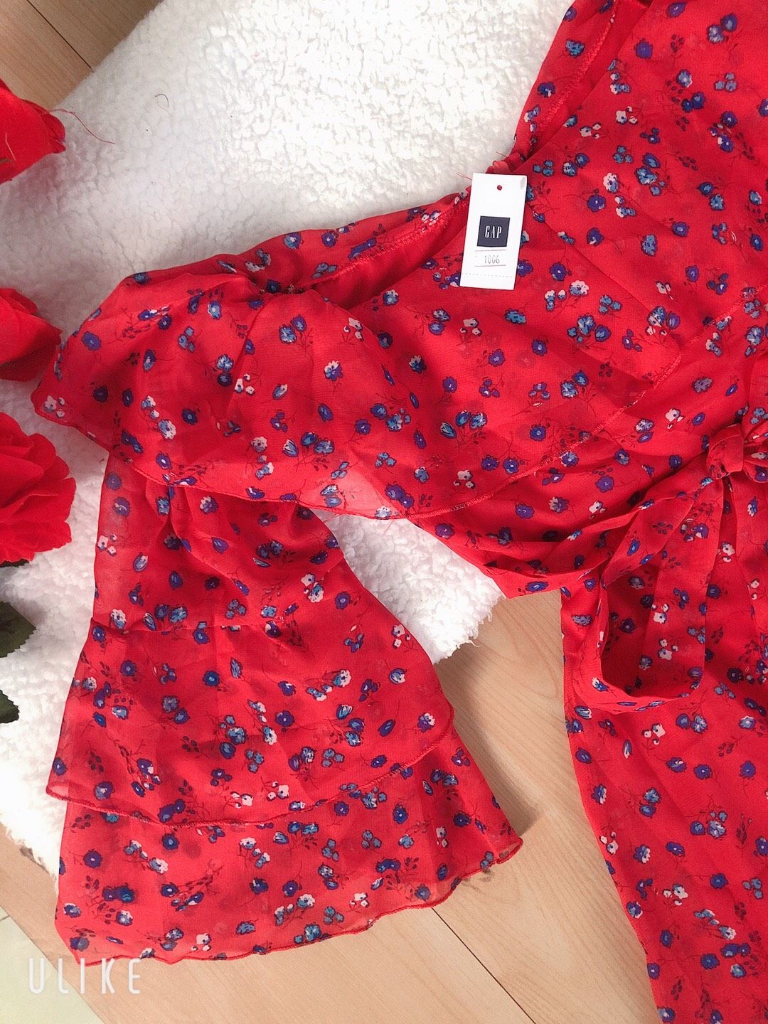 Đầm hoa maxi xòe tay loe tầng cổ phối bèo cột eo Cao Cấp