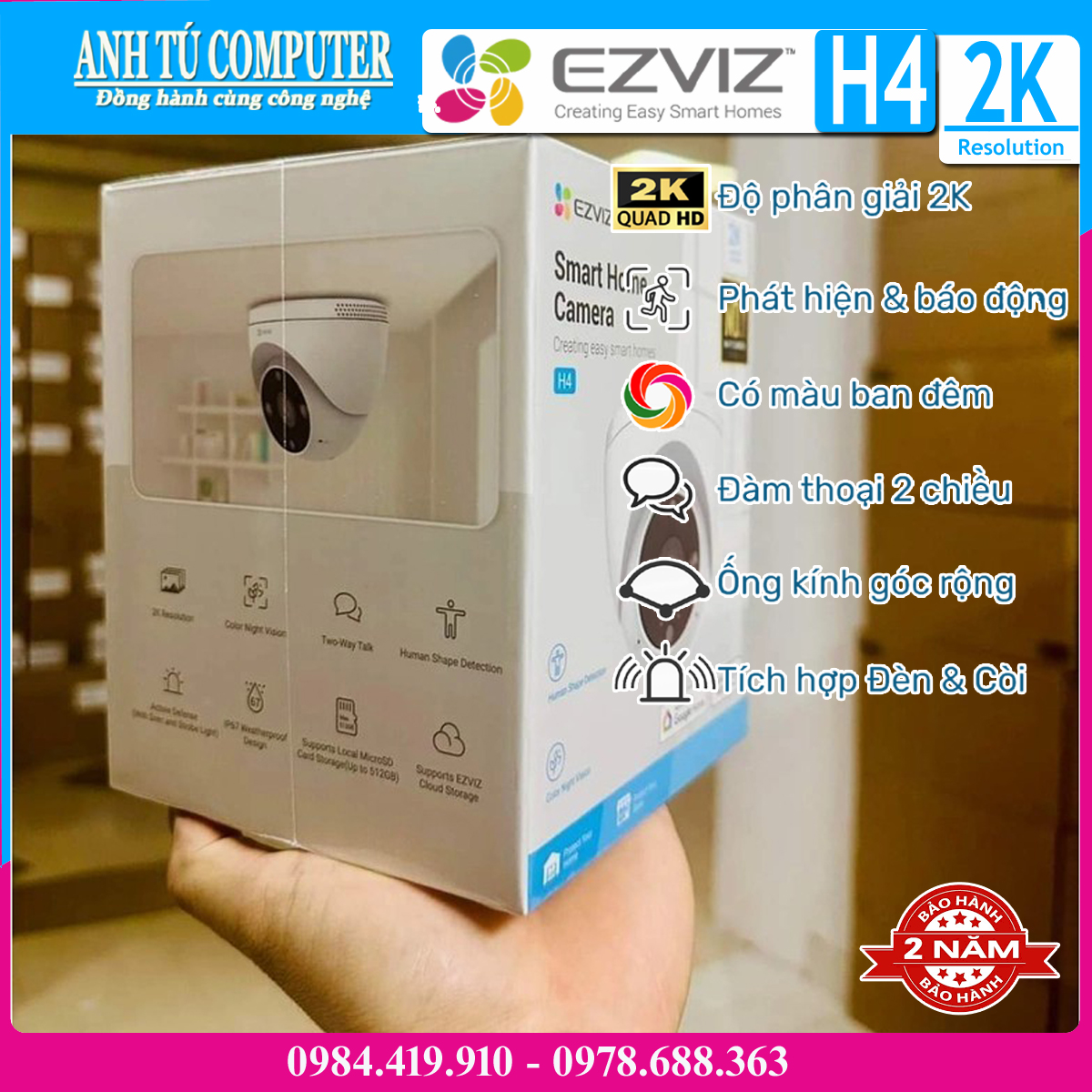 Camera WiFi bán cầu 3MP EZVIZ H4 2K