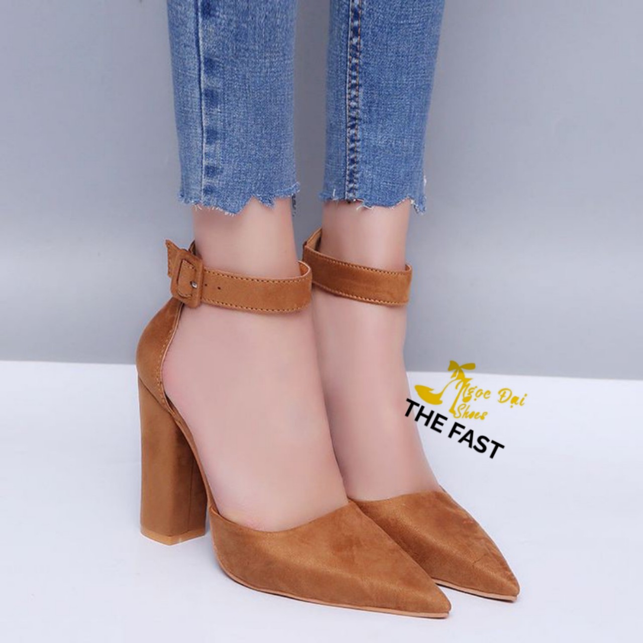 [HCM]giày sabo gót thô chất liệu da lộn cao 7 cm NĐ65