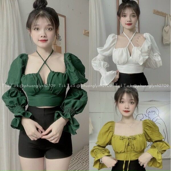 Áo kiểu voan cúp ngực chéo dây