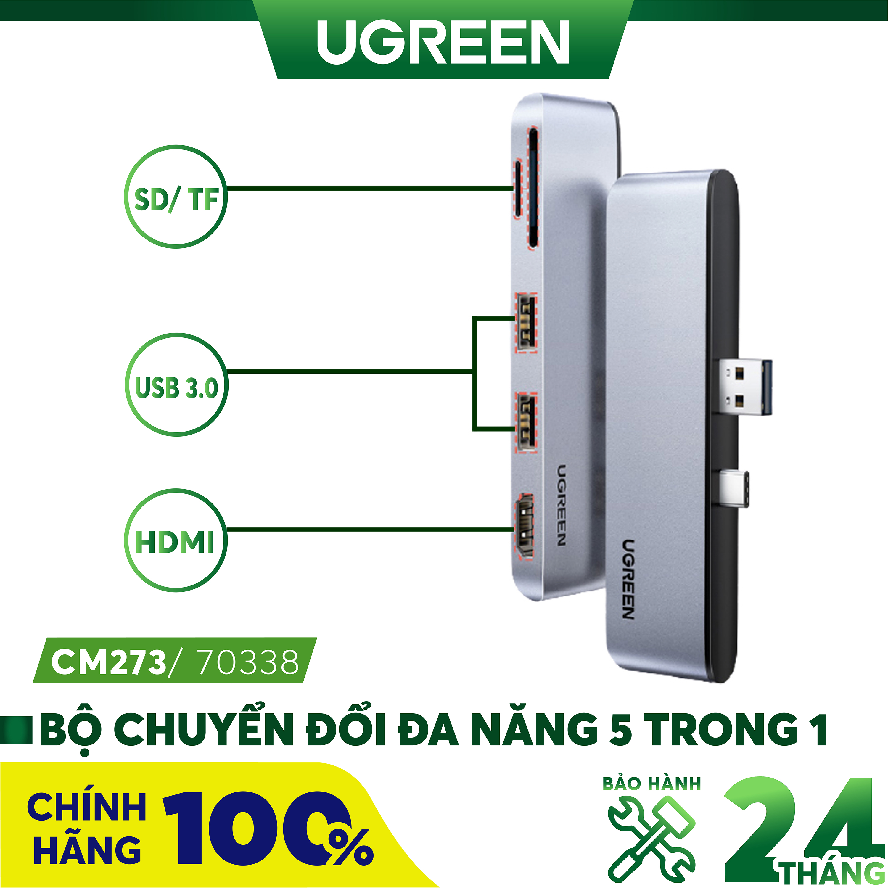 Thiết bị mở rộng HDMI/USB 3.0/SD/TF cho SurFace Pro  Ugreen 70338 cao cấp