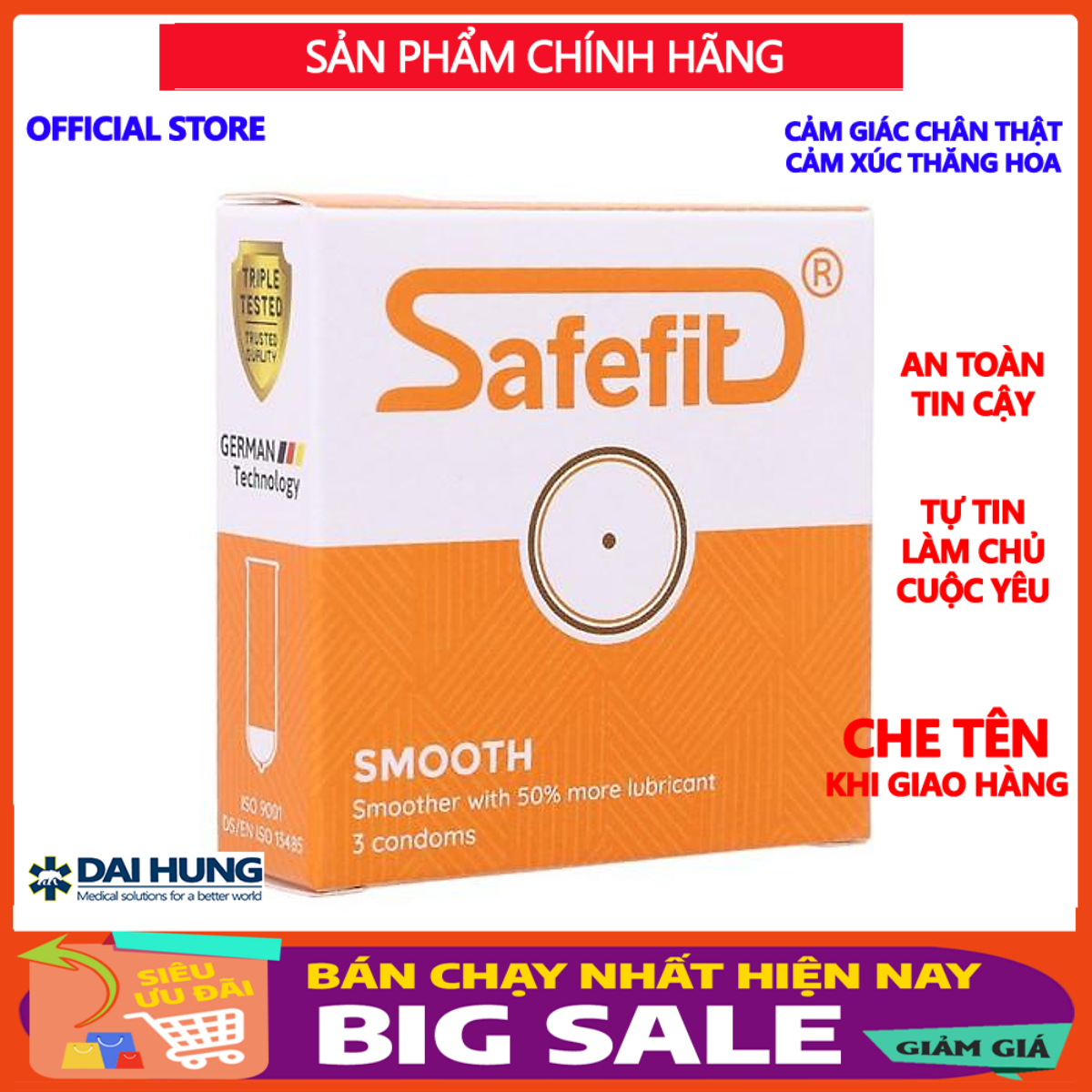 Bao cao su mỏng Nhiều chất bôi TRƠN - SafeFit Smooth - 12 chiếc - 3 chiếc