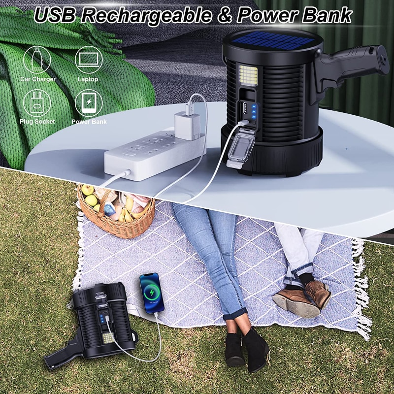 XP70 High Power Rechargeable Led Flashlight Searchlight Powerful Torch Spotlight Portable Lighting Built-in Lithium Battery