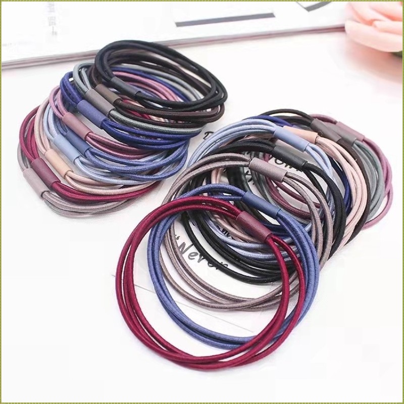 SET 10 Dây buộc tóc, chun buộc tóc 3 sợi siêu dai nhiều màu