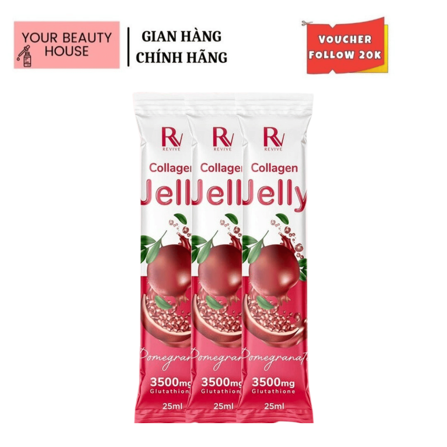 Thạch lựu jelly collagen trắng da toàn thân revive - lẻ 1 gói